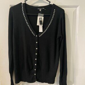 Vila Milano Rhinestone Neckline Wool Blend Cardigan for holidays black sz medium